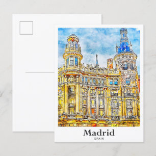 Madrid Spanien Reise Wasserfarbe Handgezeichnet Postkarte