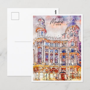 Madrid Spanien Reiseort Wasserfarbe Postkarte