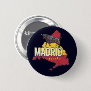 Madrid Spanien Retro Region Karte Vintag Bull Button