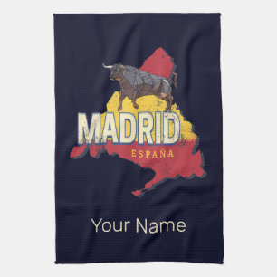 Madrid Spanien Retro Region Karte Vintag Bull Geschirrtuch