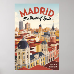 Madrid Spanien Retro-Silhouette Stadtansicht Reise Poster