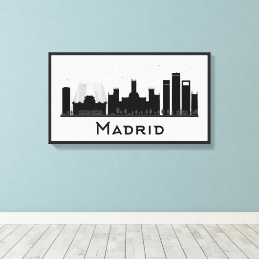 Madrid, Spanien | Schwarz-Weiß-City-Skyline Leinwanddruck (Insitu (Holzboden))