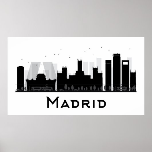 Madrid, Spanien | Schwarz-Weiß-City-Skyline Poster (Vorne)