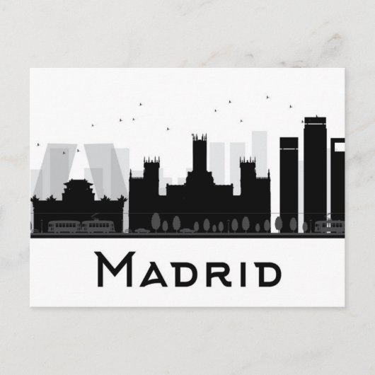 Madrid, Spanien | Schwarz-Weiß-City-Skyline Postkarte (Vorderseite)