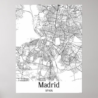 Madrid Spanien Schwarz-Weiß-Stadtplan Poster
