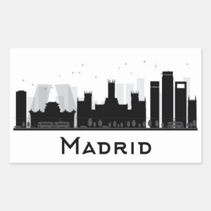 Madrid, Spanien   schwarze u. weiße Stadt-Skyline Rechteckiger Aufkleber