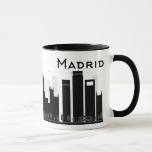 Madrid, Spanien   schwarze u. weiße Stadt-Skyline Tasse