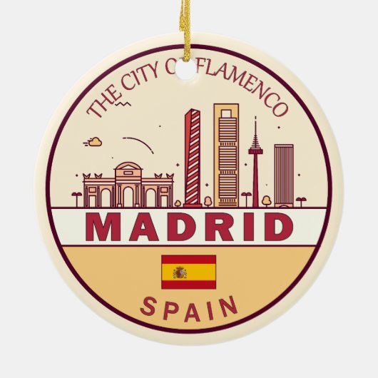 Madrid Spanien Skyline Emblem Keramik Ornament (Hinten)
