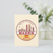 Madrid Spanien Skyline Emblem Postkarte (Stehend Vorderseite)