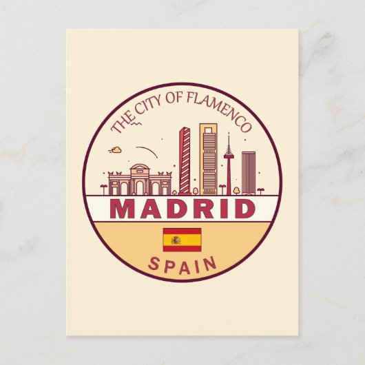 Madrid Spanien Skyline Emblem Postkarte (Vorderseite)