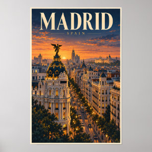 Madrid Spanien Sonnenuntergang Illustration Reise Poster