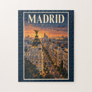 Madrid Spanien Sonnenuntergang Illustration Reise Puzzle