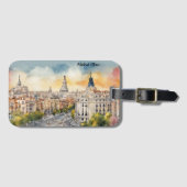 Madrid Spanien Stadt Silhouette Aquarellbilder Gepäckanhänger (Vorderseite (Horizontal))
