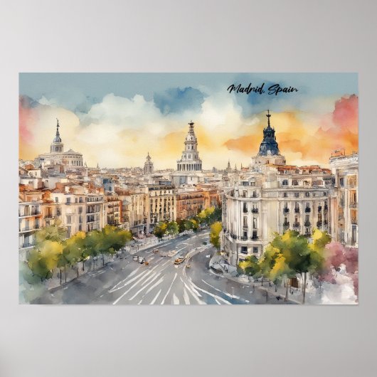 Madrid Spanien Stadt Silhouette Aquarellbilder Poster (Vorne)