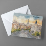 Madrid Spanien Stadt Silhouette Aquarellbilder Postkarte<br><div class="desc">Stilvolle und schöne Postkarte Madrid Spanien mit einem Aquarellwerk der spanischen Hauptstadt mit ihrer Skyline. Das Hotel ist sehr zentral gelegen.</div>