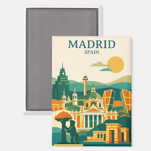 Madrid Spanien Stadt Skyline - Minimalist Retro St Magnet (Vorderseite/Rückseite)