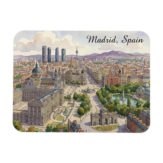 Madrid Spanien Stadtansicht Wasserfarbenmalerei Magnet (Horizontal)