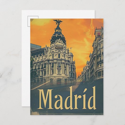 Madrid Spanien Vintag Retro Travel Illustration Postkarte (Vorne/Hinten)