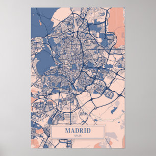 Madrid Spanien Windige Stadtplan Reise Poster