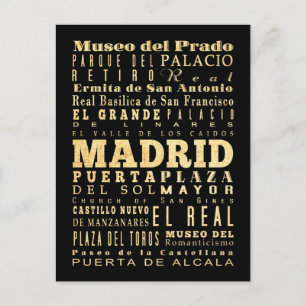 Madrid Stadt Spanien Typografie Kunst Postkarte
