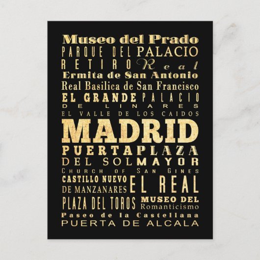 Madrid Stadt Spanien Typografie Kunst Postkarte (Vorderseite)