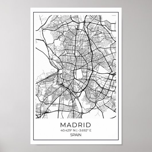 Madrid Weiße Karte Poster - Madrid Mauer Kunst (Vorne)