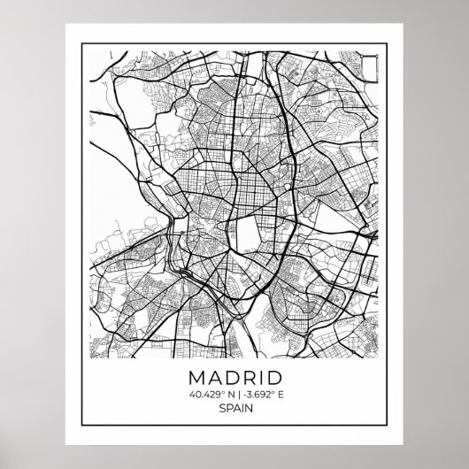 Madrid White Map Poster - Madrid Mauer Art Deco (Vorne)