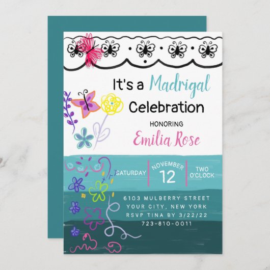 Madrigal Celebration Geburtstag Einladung (Vorne/Hinten)