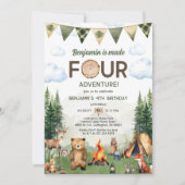 Maed Four Adventure Camping 4. Geburtstag Einladung (Vorderseite)