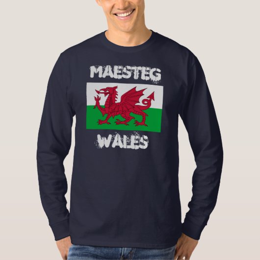 Maesteg, Wales mit walisischer Flagge T-Shirt (Vorderseite)