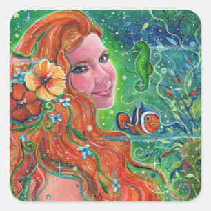 Maev Meerjungfrau Clownfisch Kunst von Renee Lavoi Quadratischer Aufkleber
