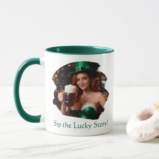 Maeve im smaragdgrünen Korsett Irish Pub St. Patri Tasse (Mit Donut)