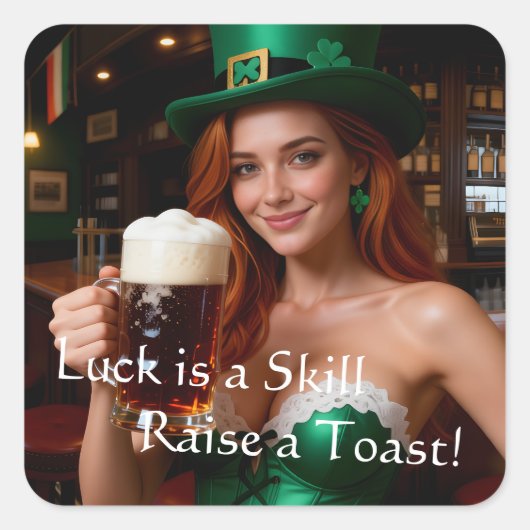 Maeve in Emerald Corset Irish Pub St Patrick's Day Quadratischer Aufkleber (Vorderseite)