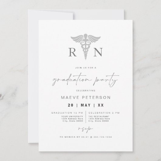 MAEVE Silver Gray Medical RN Nurse Abschluss Einladung (Vorderseite)