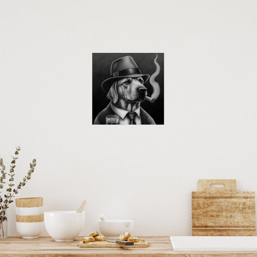 Mafia Hund in Graustufen mit Top Hat und Cigar Poster (Küche)