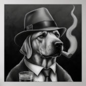 Mafia Hund in Graustufen mit Top Hat und Cigar Poster (Vorne)