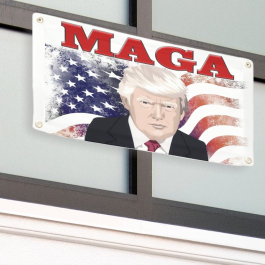 MAGA American Flag Trump roter Text Banner (Äußeres Gebäude)