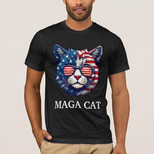 MAGA Cat Präsident Trump American Flag Patriotic T-Shirt (Vorderseite)