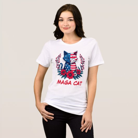 MAGA Cat Trump American Flag Red Blume Patriot Tri-Blend Shirt (Vorderseite voll)