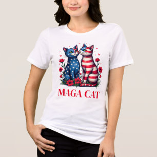 MAGA Cat Trump American Flag und Blume Patriot Tri-Blend Shirt