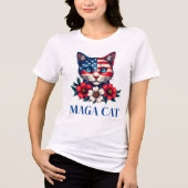 MAGA Cat Trump American Flag und Blume Patriot Tri-Blend Shirt (Vorderseite)