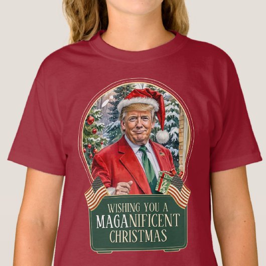 MAGA Christmas Trump Santa Snow Globe Kinder T-Shirt