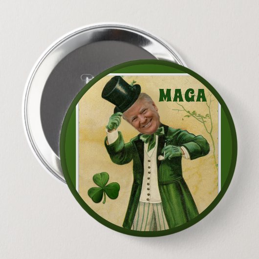 MAGA Donald Trump St Patrick TagesKleeblätter Button (Vorne & Hinten)
