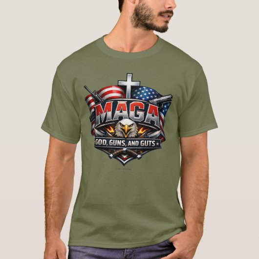 MAGA: Gott, Waffen und Mut. T-Shirt (Vorderseite)