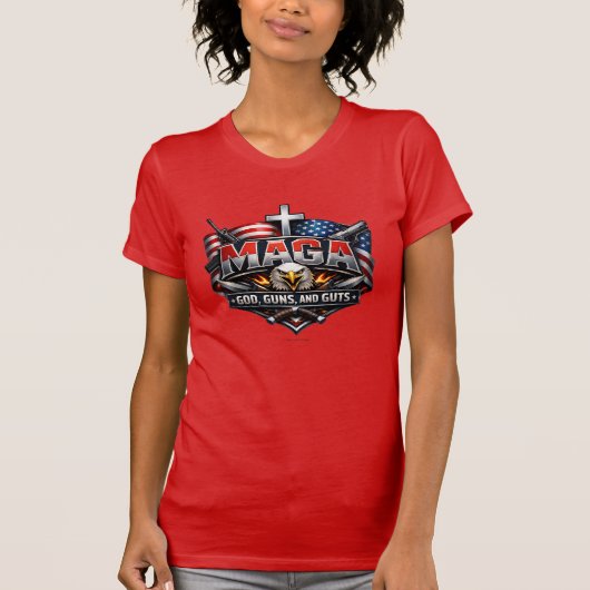 MAGA: Gott, Waffen und Mut - T-Shirt (Vorderseite)