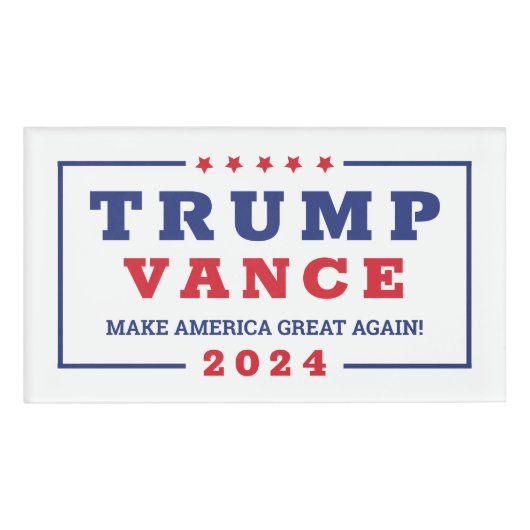 MAGA Trump Vance 2024: Wahlen in White Red Blue Namenschild (Vorderseite)