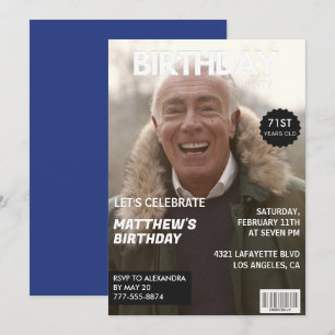 Magazin Navyblau Foto Lustig 71. Geburtstag Einladung