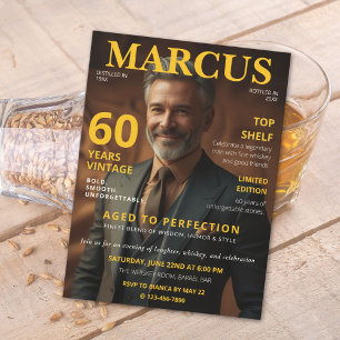 Magazin-Stil 60. Geburtstagsfoto Whiskey-Thema Einladung