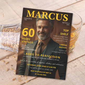 Magazin-Stil 60. Geburtstagsfoto Whiskey-Thema Einladung