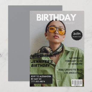 Magazincover stilvoll für ihr Foto 34. Geburtstag Einladung